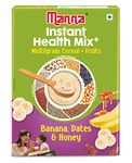 Manna Health Mix Instant Multigrain Cereal, Banana, Dates, Honey with Milk. Made with Real Fruits and 8 Supergrains and Millets. No Added Sugar, No Artificial Color, Flavors 200g