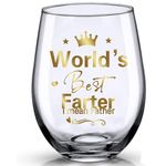 Printed "World's Best farter~I Mean Father" father's Day Gift - Stemless Wine Glass, Personalised Christmas Birthday Gift for Father from Son and Daughter, 17oz (World's Best farter~I Mean Father)