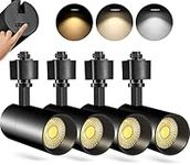 VANoopee 3-Color 10W H Track Lighting Heads Dimmable LED Track Light Heads Bright Rail Ceiling Spotlight Fixtures Accent Task, 3000K 4000K 5000K, Flicker Free CRI90+ 36° 1000lm, Matte Black, 4 Pack