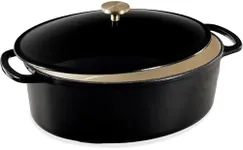 Best Choice Products Oval 7.5 Quart Enamel Cast-Iron Dutch Oven, Heavy-Duty Pre-Seasoned for Baking, Cooking w/Side Handles – Black Licorice