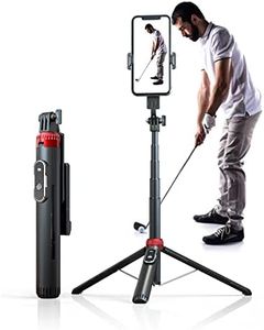 EUG-PRODUCTS 62" Phone Tripod & Selfie Stick for Golf Training, Extendable Cell Phone Tripod Stand with Wireless Remote and Phone Holder, Golf Training Aid - Compatible with iPhone Android Phone