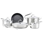 Circulon SteelShield Stainless Steel Pan Set of 5 - Induction Hob Pan Set with Hybrid Non Stick & Stay Cool Handles, Premium Cookware with Metal Slotted Turner Included