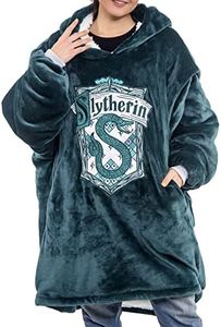 Harry Potter: Slytherin - Manta de gran tamaño con capucha, cómoda, suave, cálida, de felpa, para hombres y mujeres, con forro polar Sherpa y bolsillos, verde, Talla única