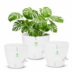 ZMTECH 8/9/10 Inch Self Watering Plant Pots with Watering Lip, Planters with Drainage Holes and Removable Saucer, Plastic Flower Pots for Indoor Outdoor Plants (3 Pack,Pure White)
