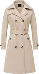 Chrisuno Mid Length Fall Coats for Women Long Waterproof Trench Coat Water-Resistant Double-Breasted Peacoat with Removable Hood Khaki M