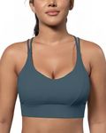 Grace Form Sports Bra for Women Strappy Medium Support Push Up Padded Sports Bra for Running Workout Bra Yoga Bra Teal Blue