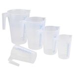 RealPlus Plastic Graduated Measuring and Mixing Pitchers (5 Pieces Set) 3000, 2000, 1000, 500 ml Pouring Cups Great for Paint, Resin, Epoxy, Kitchen Cooking Baking