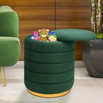 RIBAVARY Velvet Luxurious Round Ottoman Storage Box Dutch Velvet Pouffe Footstool, Footrest Vanity Stool with Lids for Bedroom Living Room Balcony Snack (with Storage, Green)