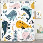 Greeston Cute Cartoon Whale Kids Shower Curtain Lovely Sea Ocean Animal for Bathroom Decor Washable Fabric Toddler Children Nautical with 12 Hooks 72×72 Inches