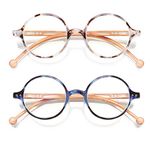 2 Pack Round Reading Glasses Blue Light Blocking,Anti Eyestrain/Fatigue/Glare,Computer Readers Women Men,Retro Round Frame Eyeglasses 1.5