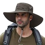 ULSTAR Wide Brim Sun Hat for Men Women, UV Protection Boonie Hat Cowboy Cap Water-Repellent Safari Hiking Fishing Bucket Hat (Coffee)