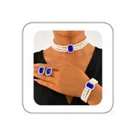 Reaky Pearl Layered Necklaces Rhinestone Choker Necklace 3 Pcs Crystal Neckalce Chains for Women (Blue)