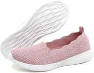 poemlady Women's Slip on Loafer Shoes - Mesh Casual Ballet Flat Nurse Walking Sneakers Knit Round Toe Casual Low Wedge Memory Foam Shoes, B/Pink, 11