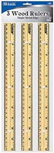 BAZIC Products Wooden Ruler – Single Metal Edge Drafting Ruler for Measuring, Drawing & Crafting, Wooden Straight Edge Ruler for School & Office, 12 Inch, 3/Pack, 24-Packs