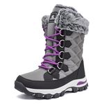 HOBIBEAR Womens Snow Boots Outdoor Women Walking Boots Mid Calf Boots High Traction Outsole Snowproof Winter Shoes(UK 5.5,Dark grey