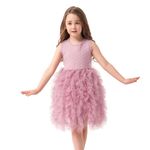 Miipat Baby Girls Tutu Dress Ruffle Flower Toddler Tulle Sleeveless Princess Party Sundress（BeanPink，5-6Years