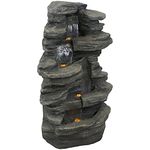 Sunnydaze Stacked Shale Rock 38-Inch Waterfall Fountain with LED Lights - Electric Submersible Pump