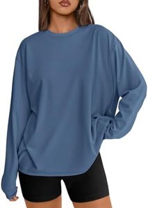 Trendy Queen Womens Spring Tops Oversized Long Sleeve T Shirts 2026 Basic Tee Fall Casual Workout Y2K Clothes Hazeblue 2XL
