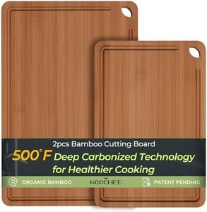 Keechee Butcher Block 2-Pcs Carbonized Bamboo Cutting Board Set With Juice Groove For Meal Prep & Cheese Serving - Ideal Kitchen Gift Set of 2 (M+L)