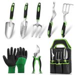 Cajmols Gardening Tools Set, 8 Pieces Lightweight Aluminum Alloy Gardening Tools with Non-Slip Rubber Grip Large Tool Bag Gardening Hand Tools Kit Gifts for Women and Men Green