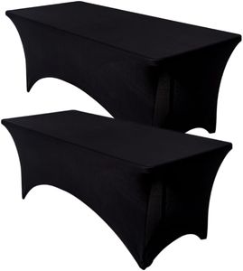 YALLOVE 6FT 2 Pack Spandex Rectangular Tablecloth, Stretch Spandex Table Cover for Wedding, Banquet, and Party (Black)