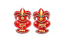 Ritwika's Handmade Wooden and Paper Mache Kalash Shaped Shubh Labh | Decorative Accessories Figurines Diwali Decoration Door Hangings | Red, Set of 2 (15 x 9 x 2 cm)