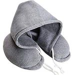 Globe Trek Soft Comfortable Hooded Neck Travel Pillow U Shape Airplane Neck Support Cushion with Hoodie