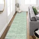 Morebes Vintage 2x8 Long Hallway Runner Rug Non-Slip Kitchen Runner Mat,Washable Bedroom Rugs, Distressed Bathroom Rugs Floral Indoor Floor Carpet for Room Entryway Laundry Foyer,Green