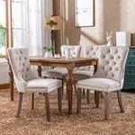 HomeTouch Luxury Velvet Kitchen Dining Chairs Set of 4 Upholstered Knocker Wing Back Office Chairs with Oak Wood Legs for Dining Room Bedroom, Hand Made (4, Beige)