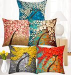 CIDIZY Jute Floral Tree Printed Cushion Cover, 16X16 Inch, Set of 5, Multicolour