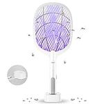 DANGZW Electric Fly Swatter, 3000V USB Rechargeable Fly Killer Bug Zapper Racket with Charging Base, Home and Outdoor Mosquito Killer with LED Light for Mosquitoes, Flies, Bees, Moths (White)