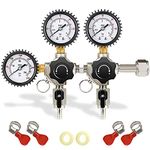 FERRODAY Two System CO2 Regulator Kegerator Regulator Heavy-Duty Brass Body, Ball Valve, Silicone Cover, Individual Gauges for Outlet Pressure & Tank Pressure Regulator Easy Control of 2 Kinds of Beer