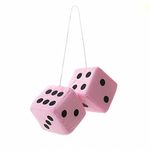 Pink Fuzzy Hanging Dice - Hanging Plush Car Dice for Bunco Party Supplies or Casino Events - Fluffy 3" Square Pink Dice on a Rope