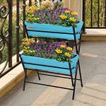 VegTrug Poppy 2 Tier Ladder Vegetable and Herb Easy to Move Handy Portable Garden Planter with Felt Liners (Blue)