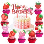 25 PCS Sweet One Strawberry Themed 1st Birthday Shortcake Cake Topper Cupcake Toppers Table Party Supplies Decorations Favors Décor Fruit for Kids Boys Girls Teen Baby Shower Rewards Prizes Carnival