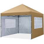 MASTERCANOPY Pop Up Canopy Tent 10x10 with Church Window Sidewalls, Beige