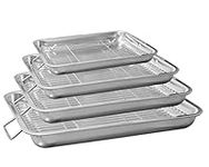 New 4 Pcs Professional Stainless Steel Roasting Trays with Removable Rack Pan Kitchen Cooking Baking Sturdy Handles Built to Last for Years Oven Roasting Pan with Grill