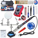 KEPIOG Soldering Kit, 80W Portable Soldering Iron Kit, Adjustable Temperature Controlled (180°C- 500°C）, with Multimeter, Soldering Helping Hand, Soldering Iron Tip, Solder Wire, Desoldering Pump.