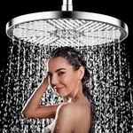 LONGHEXINA Shower Head High Pressure, Rainfall Shower Head 10 Inch, Adjustable Replacement Showerhead with Swivel Ball, Round Overhead Shower Head with Chrome Finish Universal Fittings