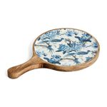 SAAGA Gardenia Wooden Pizza Pan/Plate/Platter/Bat/Serving Tray with Handle for Home and Café | Snacks Serving Platter - 15x10In, Brown and White