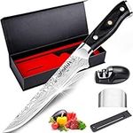 Boning Knife - MOSFiATA 6" Super Sharp Kitchen Cooking Knife with Finger Guard and Knife Sharpener, German High Carbon Stainless Steel EN1.4116 Chef’s Knife with Micarta Handle and Gift Box