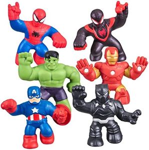 Heroes of Goo Jit Zu Marvel Mega Mini 6 Pack - Squishy, Stretchy, Gooey Mini Heroes - Ironman, Spider-Man, Captain America, Miles Morales, Hulk and Black Panther