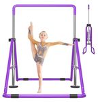 DOBESTS Foldable Gymnastics Bar for Kids at Home, Adjustable Junior Training Gymnastics Bar Foldable for 3-7 Years Old Boys & Girls (Purple)