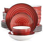 vancasso Bonbon Red Dinner Set- 24 Pieces Stoneware Dinnerware Set, Handpainted Spirals Pattern Ceramic Combination Set with Dinner Plate/Dessert Plate/Pasta Bowl/Deep Bowl, Service for 6