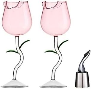 Creative Rose Flower Wine Glasses Crystal Red Wine Glasses, Goblet Wine Cocktail Juice Glass for Party Wedding Festival Bar Celebration,Stainless Steel Champagne red Wine Stopper (Pink)