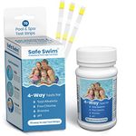 Safe Swim 4-Way - Hot Tub, Swimming Pool and Spa Test Strips - Bottle of 70 - Measures Chlorine, Bromine, PH and Total Alkalinity - Manufactured in a Controlled Environment facility.