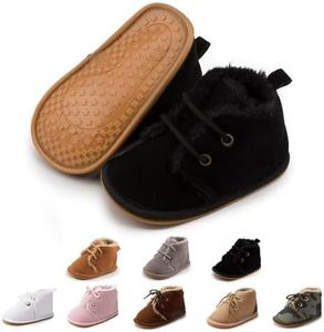 Zoolar Baby Unisex Warm Snow Boots Newborn Leather Fur Lace Up Ankle Anti-Slip Rubber Texture Sole Toddler Prewalker Winter Crib Shoes