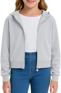 CharmWM Girls Zip Up Hoodies Kids Cute Crop Sweatshirts Teen Trendy Fashion Preppy Jackets Clothes Grey