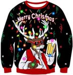 Freshhoodies Christmas Sweater Light Up Lights Ugly Mens Womens Reindeer Couples Long Sleeve Round Neck LED Xmas Jumper Illumination Sweatshirt Pullover Knitwear XL