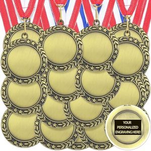 Junkin 24 Pcs Blank Award Medals with Neck Ribbons Make Your Own Medals Kit 1st Place Medals Cheer Medals Participation Trophy Metal Trophy Award Prize Kid Adults School Party Favors (Simple)